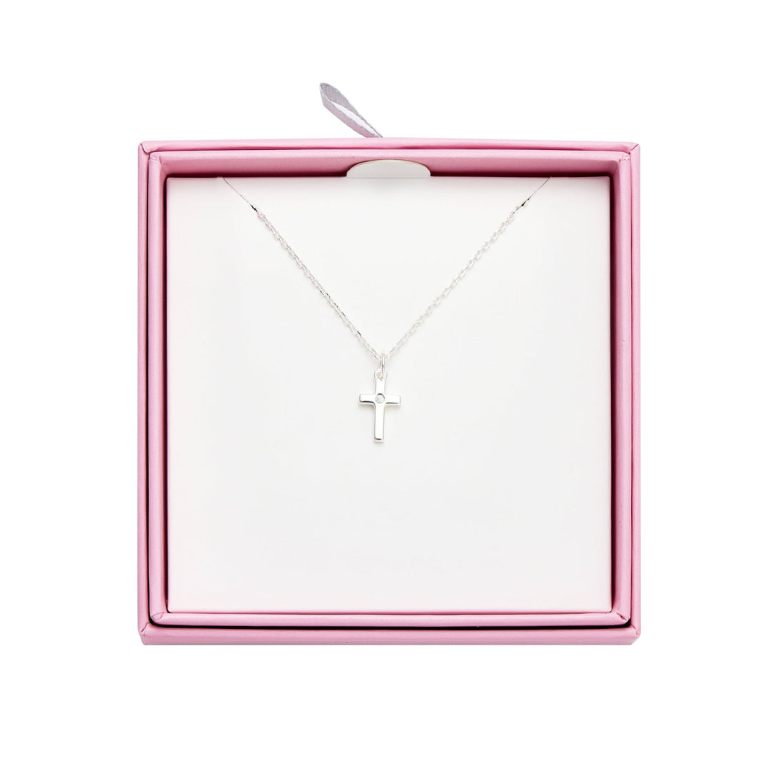 Kids Sterling Silver Cross Necklace Created with Zircondia® Crystals - Philip Jones Jewellery