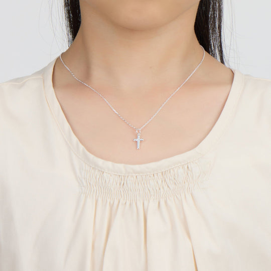 Kids Sterling Silver Cross Necklace Created with Zircondia® Crystals - Philip Jones Jewellery