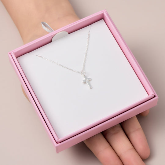 Kids Sterling Silver Cross Necklace Created with Zircondia® Crystals - Philip Jones Jewellery