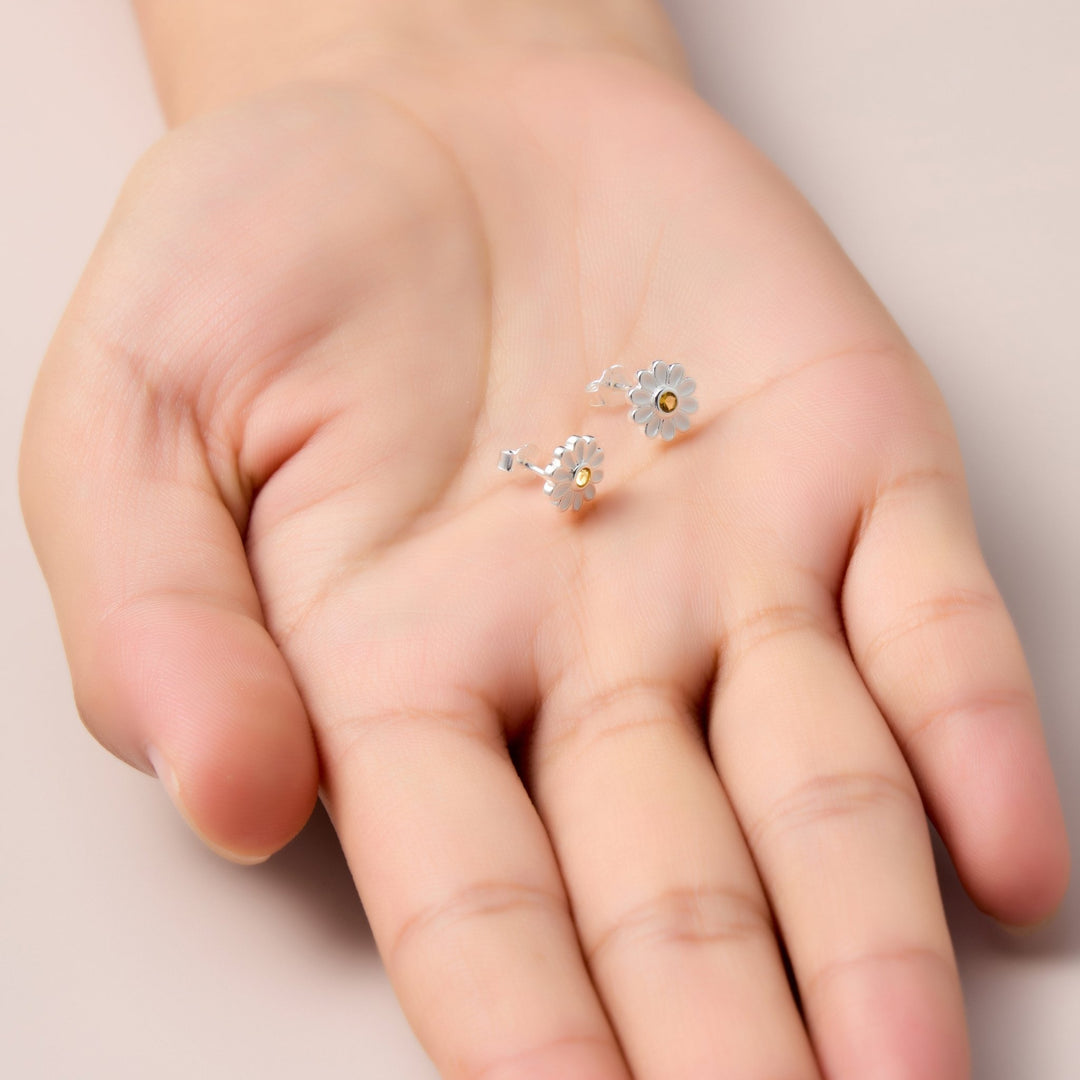 Kids Sterling Silver Daisy Earrings Created with Zircondia® Crystals - Philip Jones Jewellery