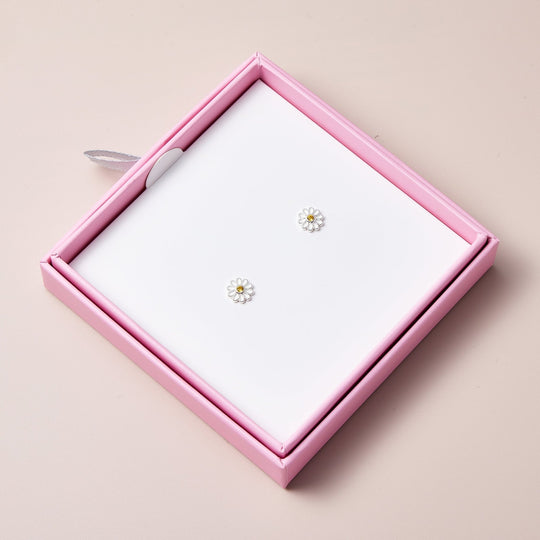 Kids Sterling Silver Daisy Earrings Created with Zircondia® Crystals - Philip Jones Jewellery