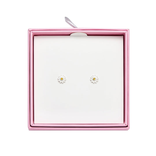 Kids Sterling Silver Daisy Earrings Created with Zircondia® Crystals - Philip Jones Jewellery