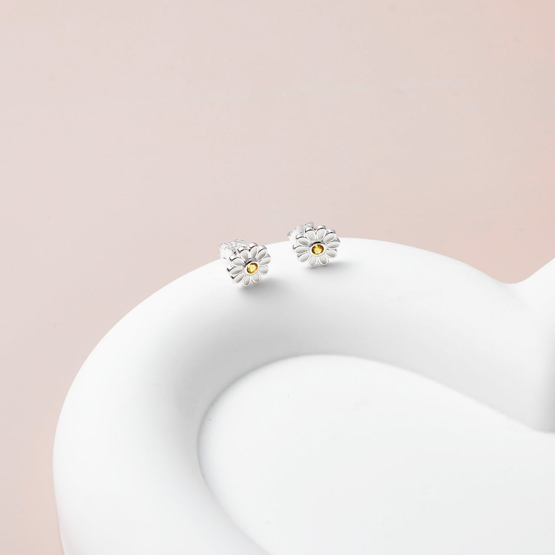 Kids Sterling Silver Daisy Earrings Created with Zircondia® Crystals - Philip Jones Jewellery