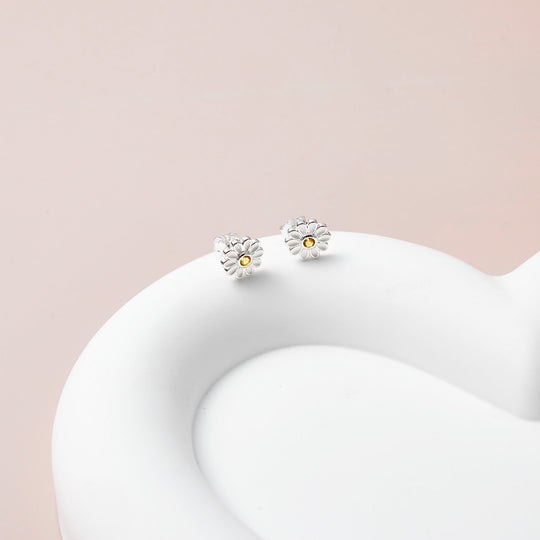 Kids Sterling Silver Daisy Earrings Created with Zircondia® Crystals - Philip Jones Jewellery