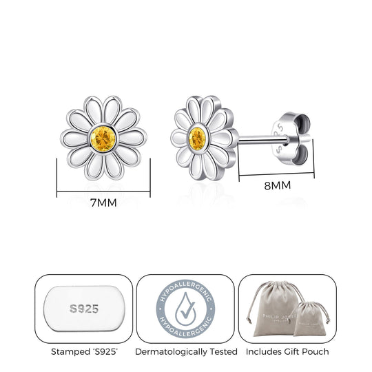 Kids Sterling Silver Daisy Earrings Created with Zircondia® Crystals - Philip Jones Jewellery