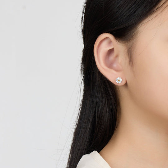 Kids Sterling Silver Daisy Earrings Created with Zircondia® Crystals - Philip Jones Jewellery
