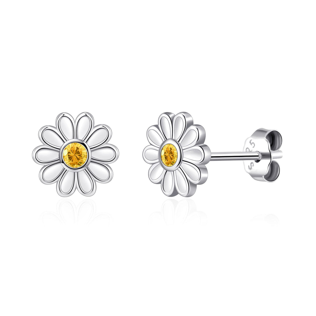 Kids Sterling Silver Daisy Earrings Created with Zircondia® Crystals - Philip Jones Jewellery