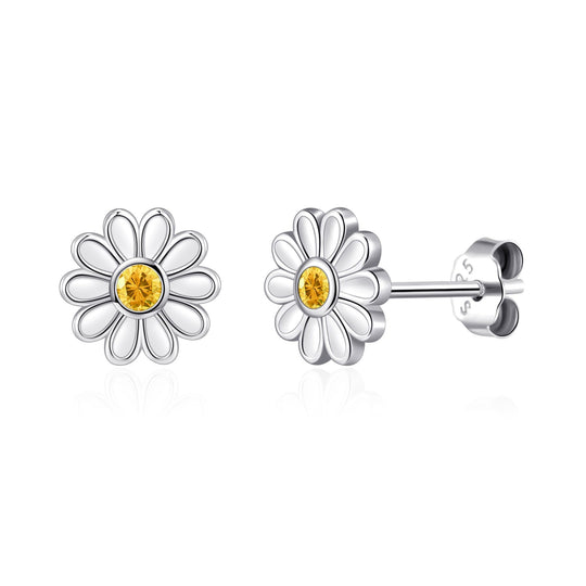 Kids Sterling Silver Daisy Earrings Created with Zircondia® Crystals - Philip Jones Jewellery