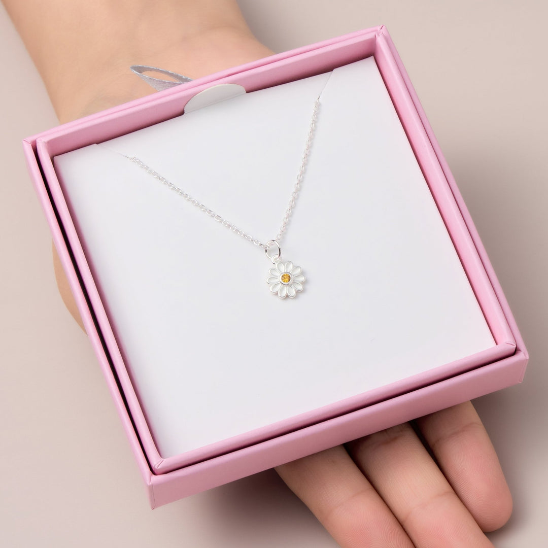 Kids Sterling Silver Daisy Necklace Created with Zircondia® Crystals - Philip Jones Jewellery