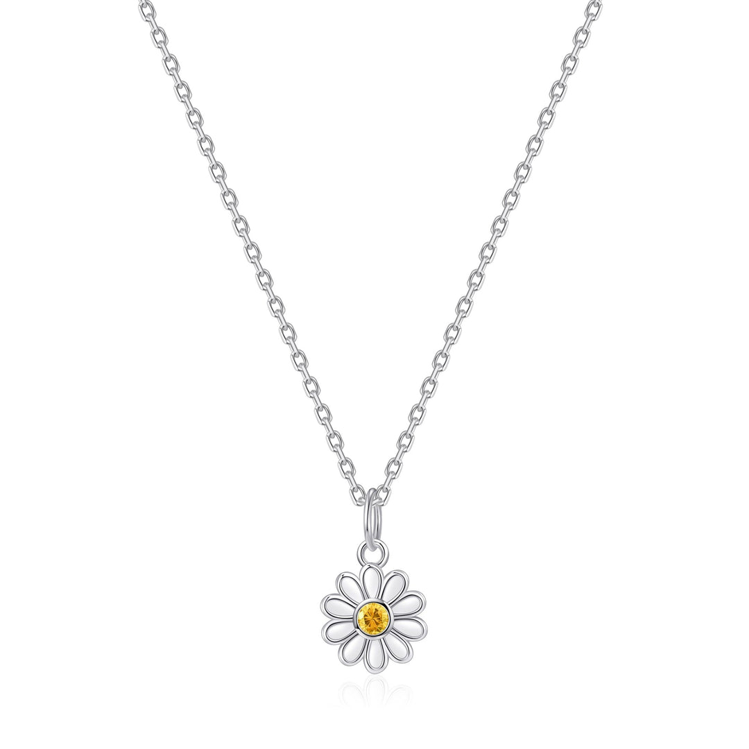 Kids Sterling Silver Daisy Necklace Created with Zircondia® Crystals - Philip Jones Jewellery