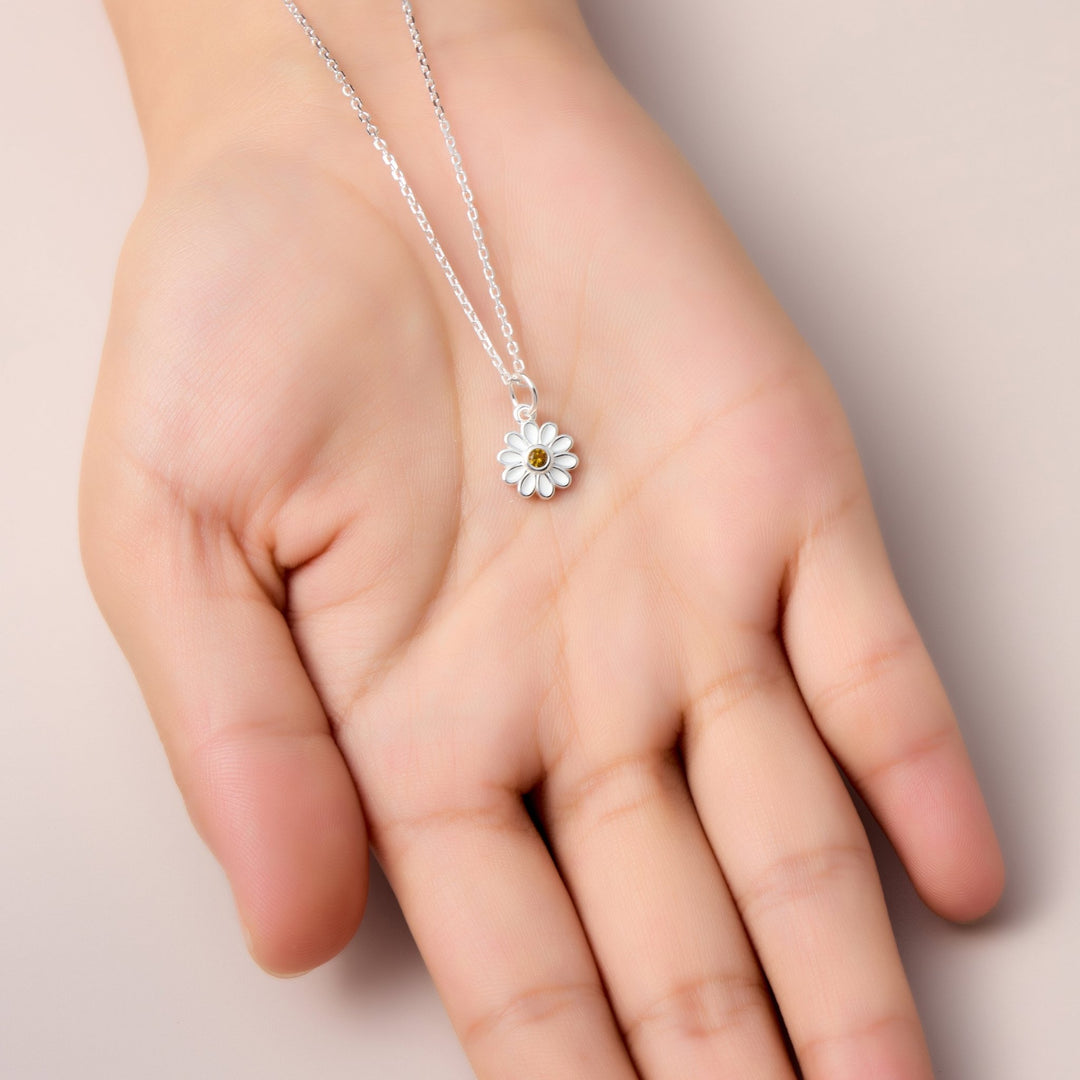 Kids Sterling Silver Daisy Necklace Created with Zircondia® Crystals - Philip Jones Jewellery