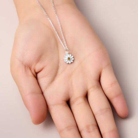 Kids Sterling Silver Daisy Necklace Created with Zircondia® Crystals - Philip Jones Jewellery