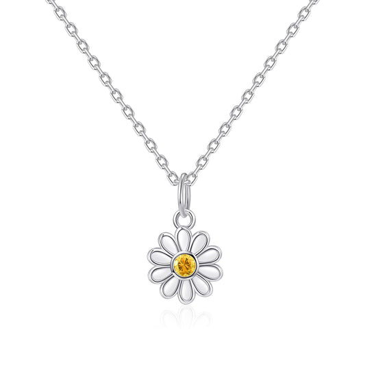 Kids Sterling Silver Daisy Necklace Created with Zircondia® Crystals - Philip Jones Jewellery