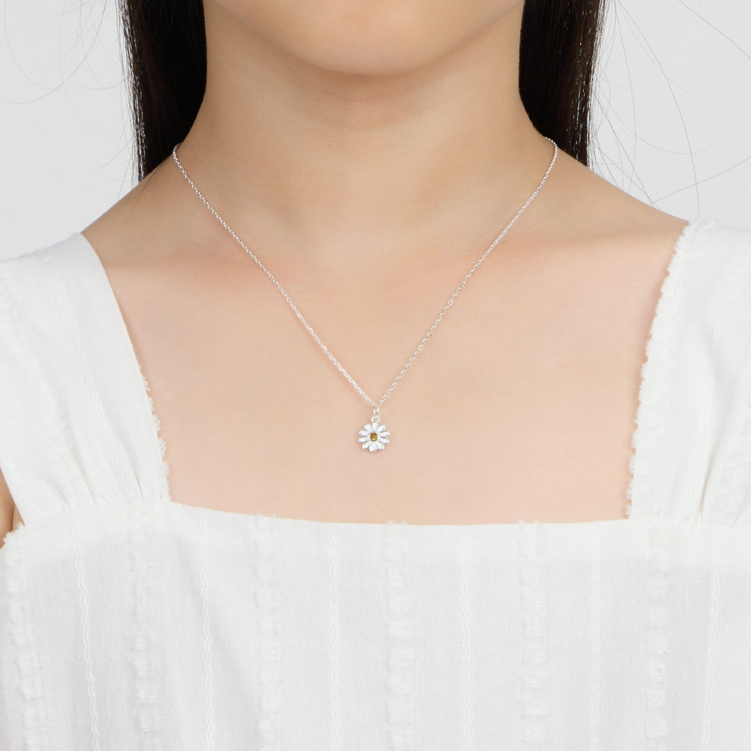 Kids Sterling Silver Daisy Necklace Created with Zircondia® Crystals - Philip Jones Jewellery