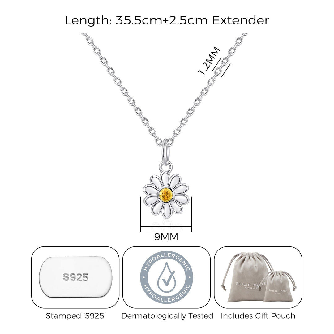 Kids Sterling Silver Daisy Necklace Created with Zircondia® Crystals - Philip Jones Jewellery