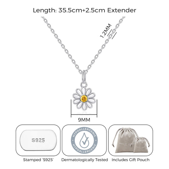 Kids Sterling Silver Daisy Necklace Created with Zircondia® Crystals - Philip Jones Jewellery