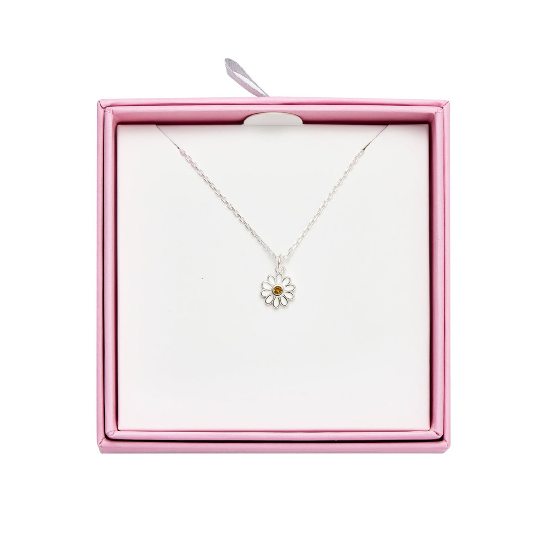 Kids Sterling Silver Daisy Necklace Created with Zircondia® Crystals - Philip Jones Jewellery
