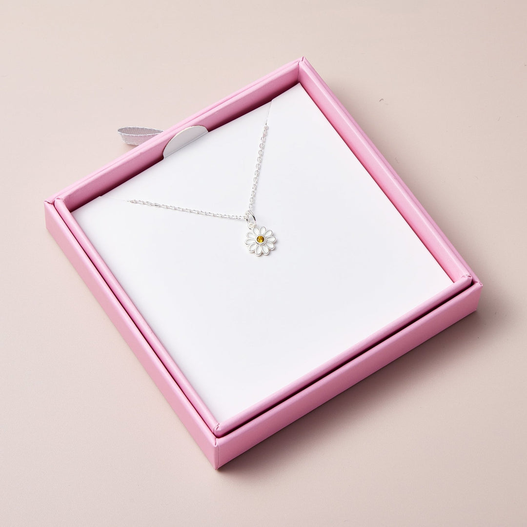 Kids Sterling Silver Daisy Necklace Created with Zircondia® Crystals - Philip Jones Jewellery