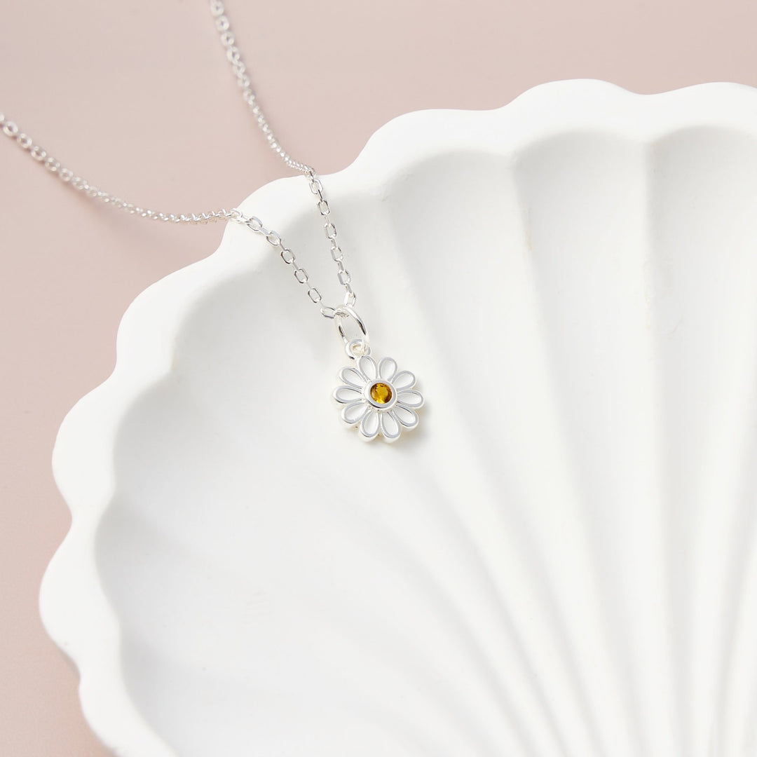 Kids Sterling Silver Daisy Necklace Created with Zircondia® Crystals - Philip Jones Jewellery