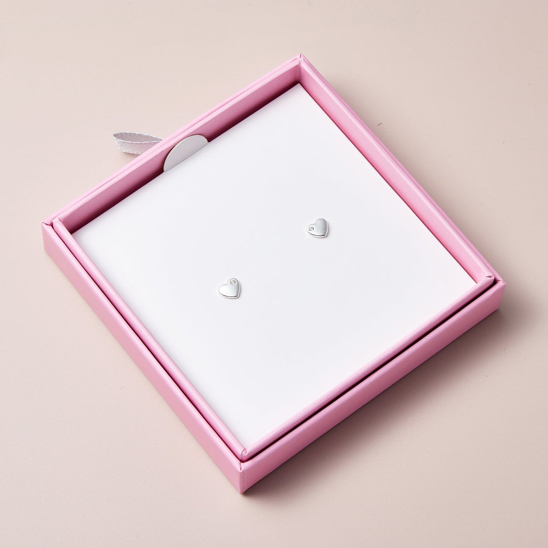 Kids Sterling Silver Heart Earrings Created with Zircondia® Crystals - Philip Jones Jewellery