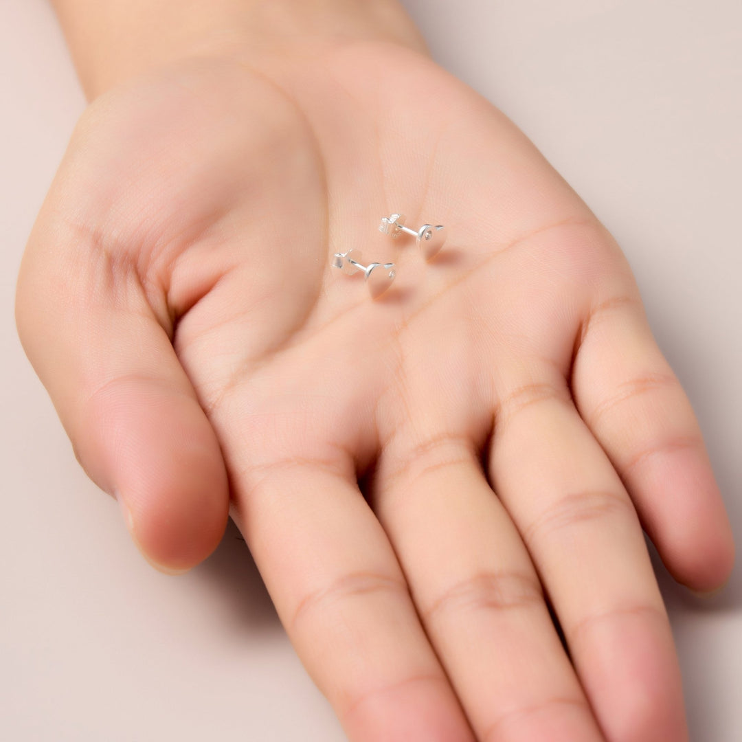 Kids Sterling Silver Heart Earrings Created with Zircondia® Crystals - Philip Jones Jewellery