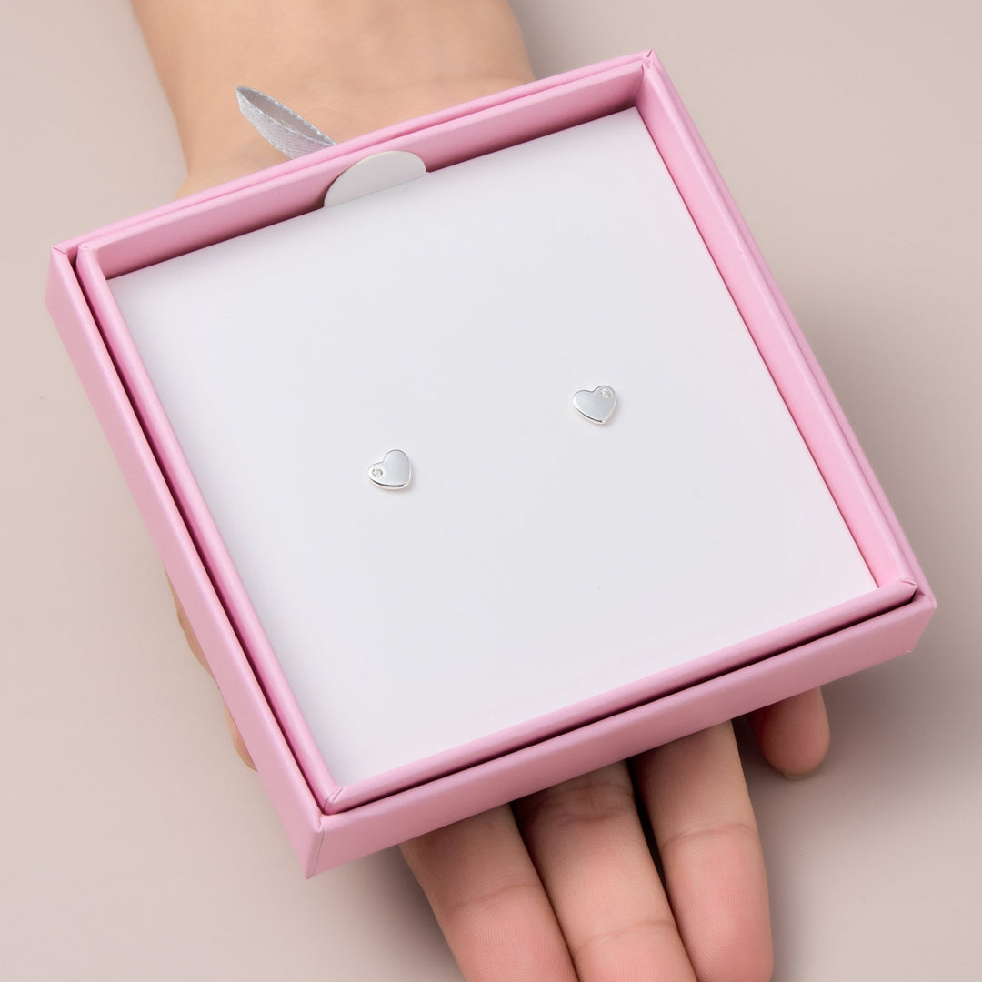 Kids Sterling Silver Heart Earrings Created with Zircondia® Crystals - Philip Jones Jewellery