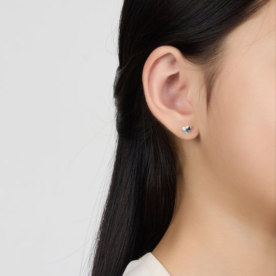 Kids Sterling Silver Heart Earrings Created with Zircondia® Crystals - Philip Jones Jewellery