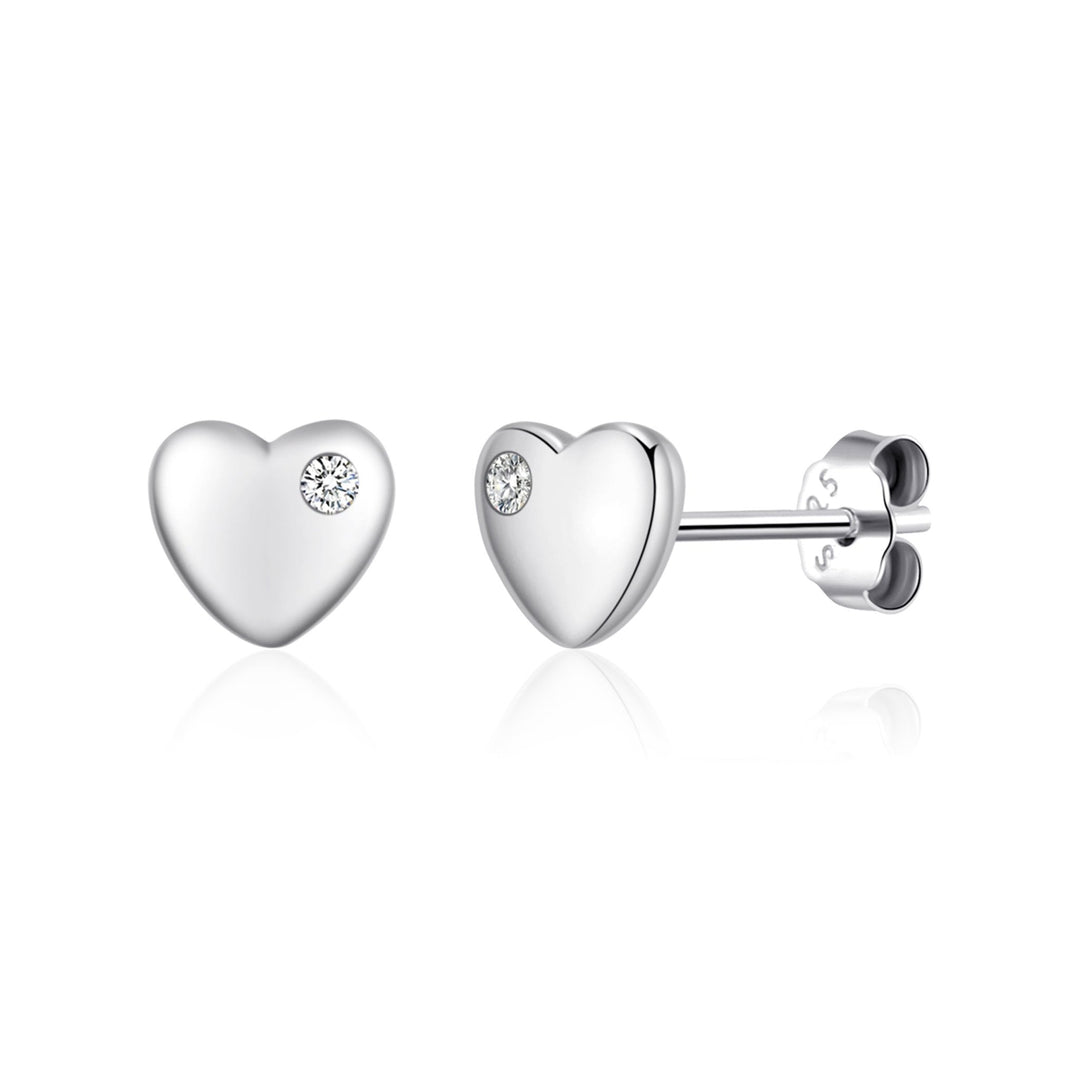 Kids Sterling Silver Heart Earrings Created with Zircondia® Crystals - Philip Jones Jewellery