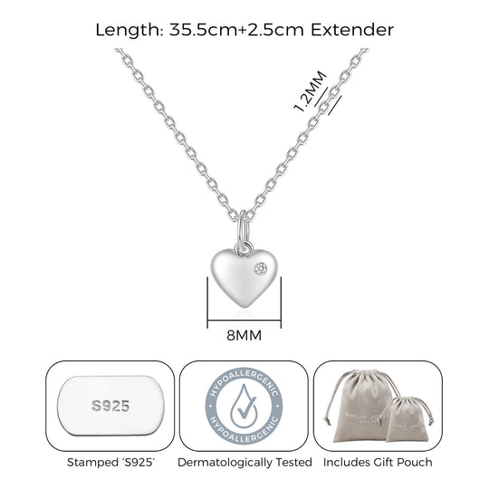 Kids Sterling Silver Heart Necklace Created with Zircondia® Crystals - Philip Jones Jewellery