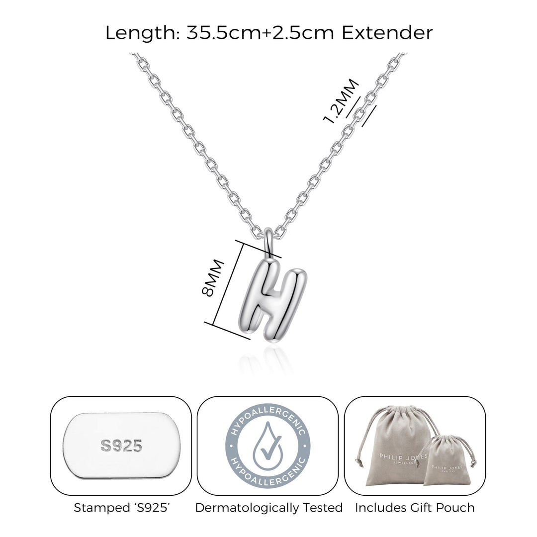 Kid's Sterling Silver Letter H Initial Necklace - Philip Jones Jewellery