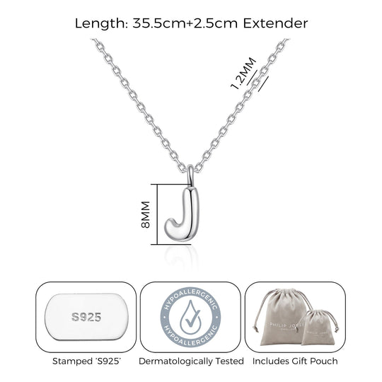 Kid's Sterling Silver Letter J Initial Necklace - Philip Jones Jewellery