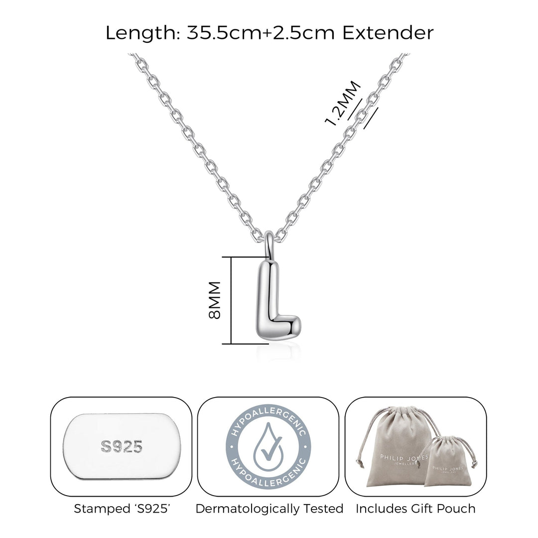 Kid's Sterling Silver Letter L Initial Necklace - Philip Jones Jewellery