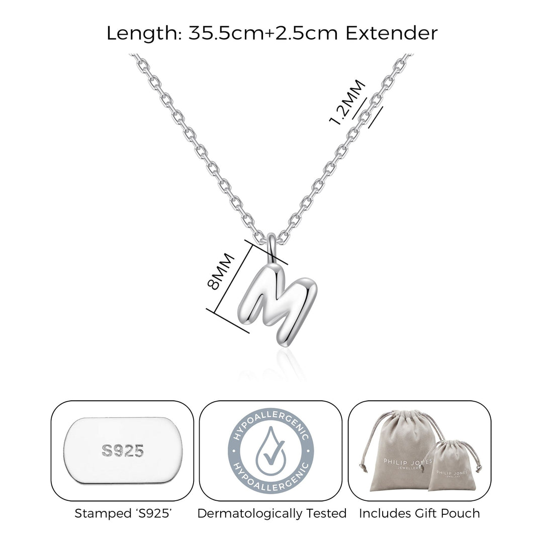 Kid's Sterling Silver Letter M Initial Necklace - Philip Jones Jewellery