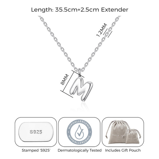 Kid's Sterling Silver Letter M Initial Necklace - Philip Jones Jewellery