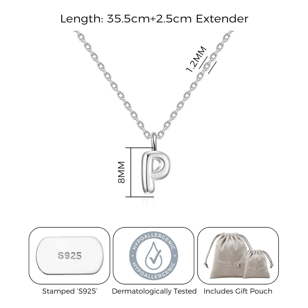 Kid's Sterling Silver Letter P Initial Necklace - Philip Jones Jewellery