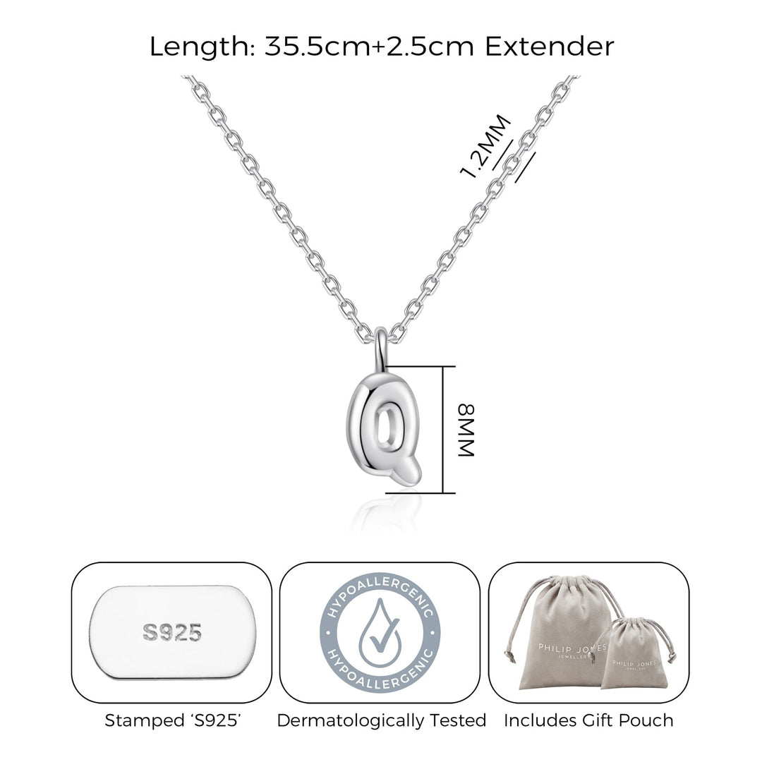 Kid's Sterling Silver Letter Q Initial Necklace - Philip Jones Jewellery