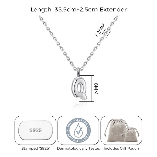 Kid's Sterling Silver Letter Q Initial Necklace - Philip Jones Jewellery
