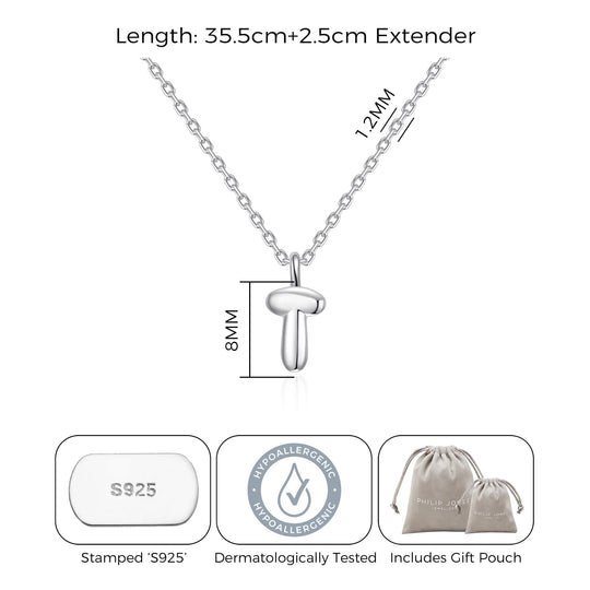 Kid's Sterling Silver Letter T Initial Necklace - Philip Jones Jewellery