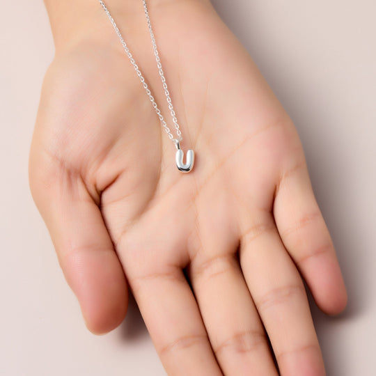 Kid's Sterling Silver Letter U Initial Necklace - Philip Jones Jewellery