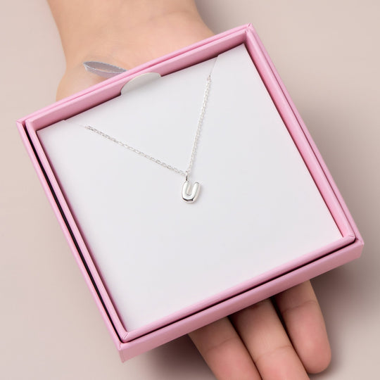 Kid's Sterling Silver Letter U Initial Necklace - Philip Jones Jewellery