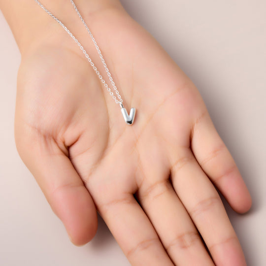 Kid's Sterling Silver Letter V Initial Necklace - Philip Jones Jewellery