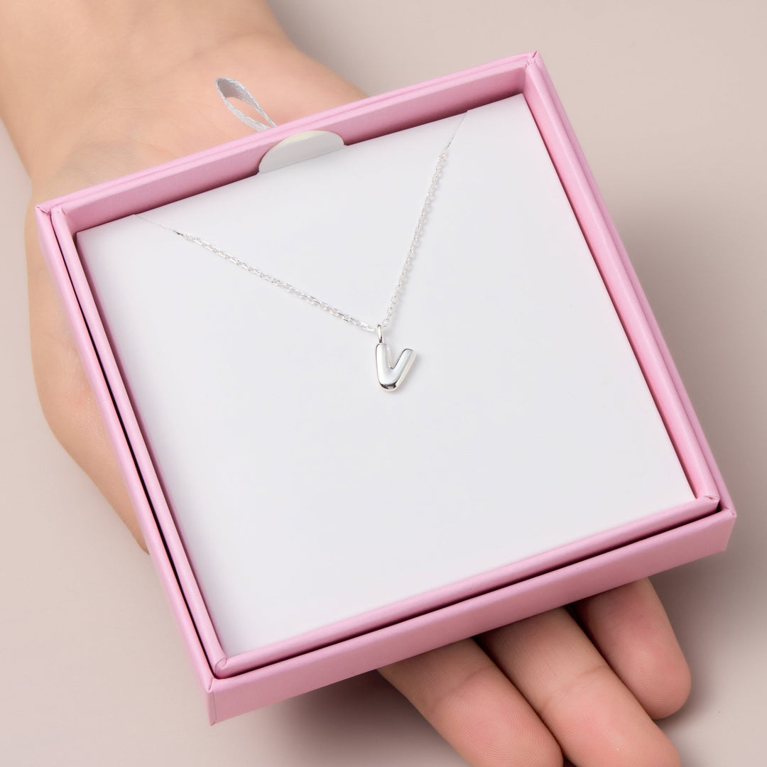 Kid's Sterling Silver Letter V Initial Necklace - Philip Jones Jewellery