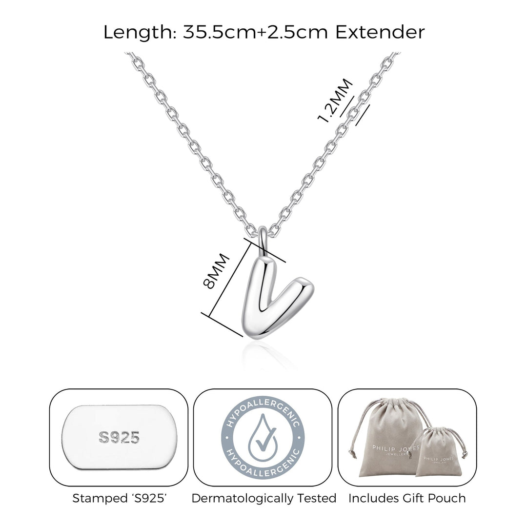 Kid's Sterling Silver Letter V Initial Necklace - Philip Jones Jewellery