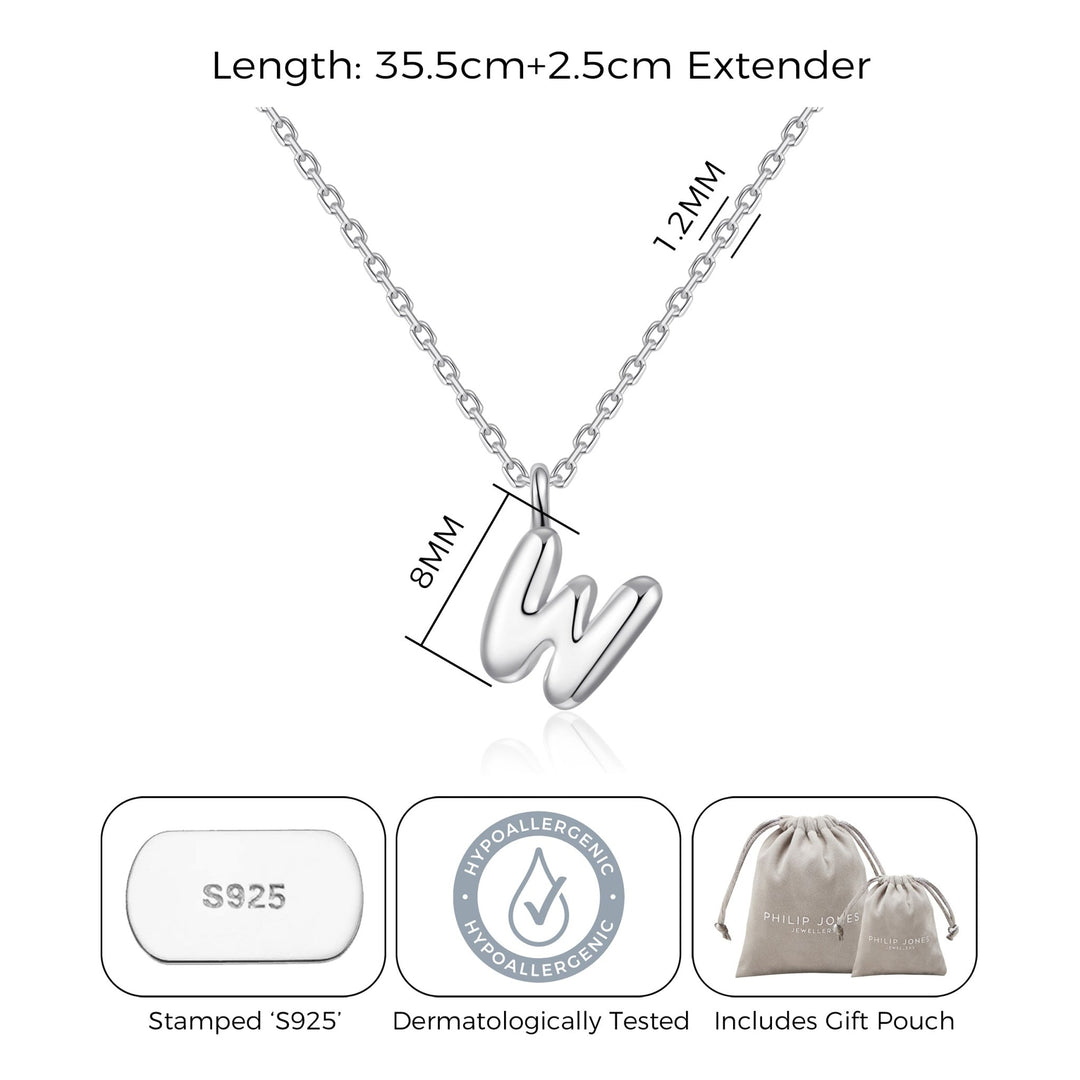 Kid's Sterling Silver Letter W Initial Necklace - Philip Jones Jewellery
