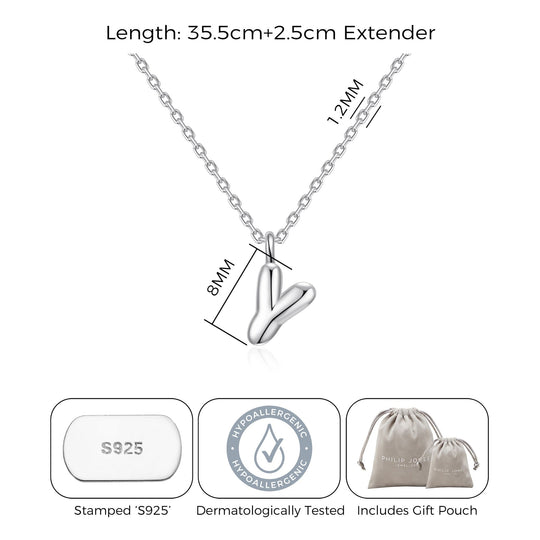 Kid's Sterling Silver Letter Y Initial Necklace - Philip Jones Jewellery