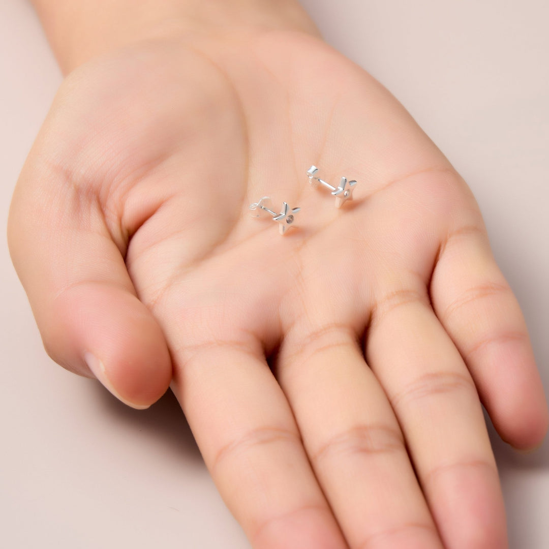Kids Sterling Silver Star Earrings Created with Zircondia® Crystals - Philip Jones Jewellery