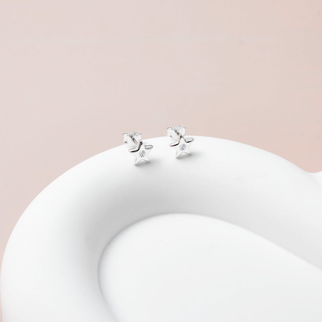 Kids Sterling Silver Star Earrings Created with Zircondia® Crystals - Philip Jones Jewellery