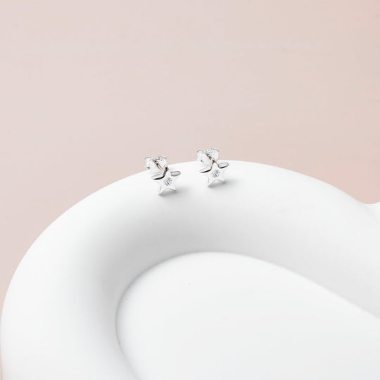 Kids Sterling Silver Star Earrings Created with Zircondia® Crystals - Philip Jones Jewellery