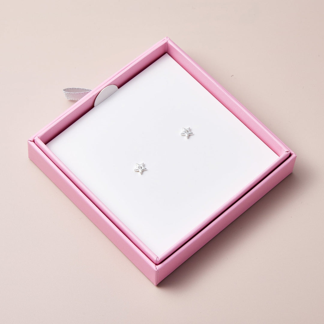 Kids Sterling Silver Star Earrings Created with Zircondia® Crystals - Philip Jones Jewellery