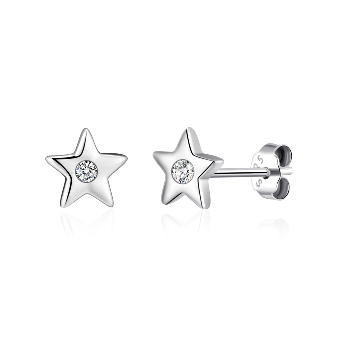 Kids Sterling Silver Star Earrings Created with Zircondia® Crystals - Philip Jones Jewellery